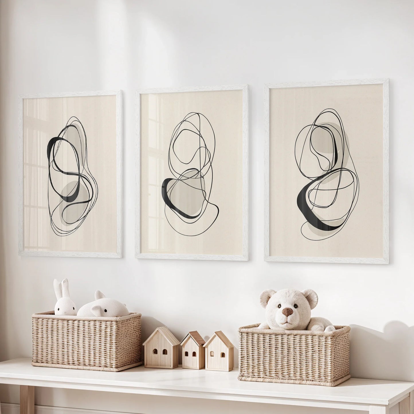 Looped Lines Trio – Minimal Abstract Line Art Set of 3