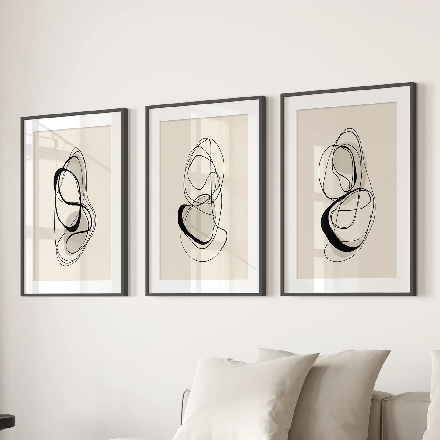 Looped Lines Trio – Minimal Abstract Line Art Set of 3