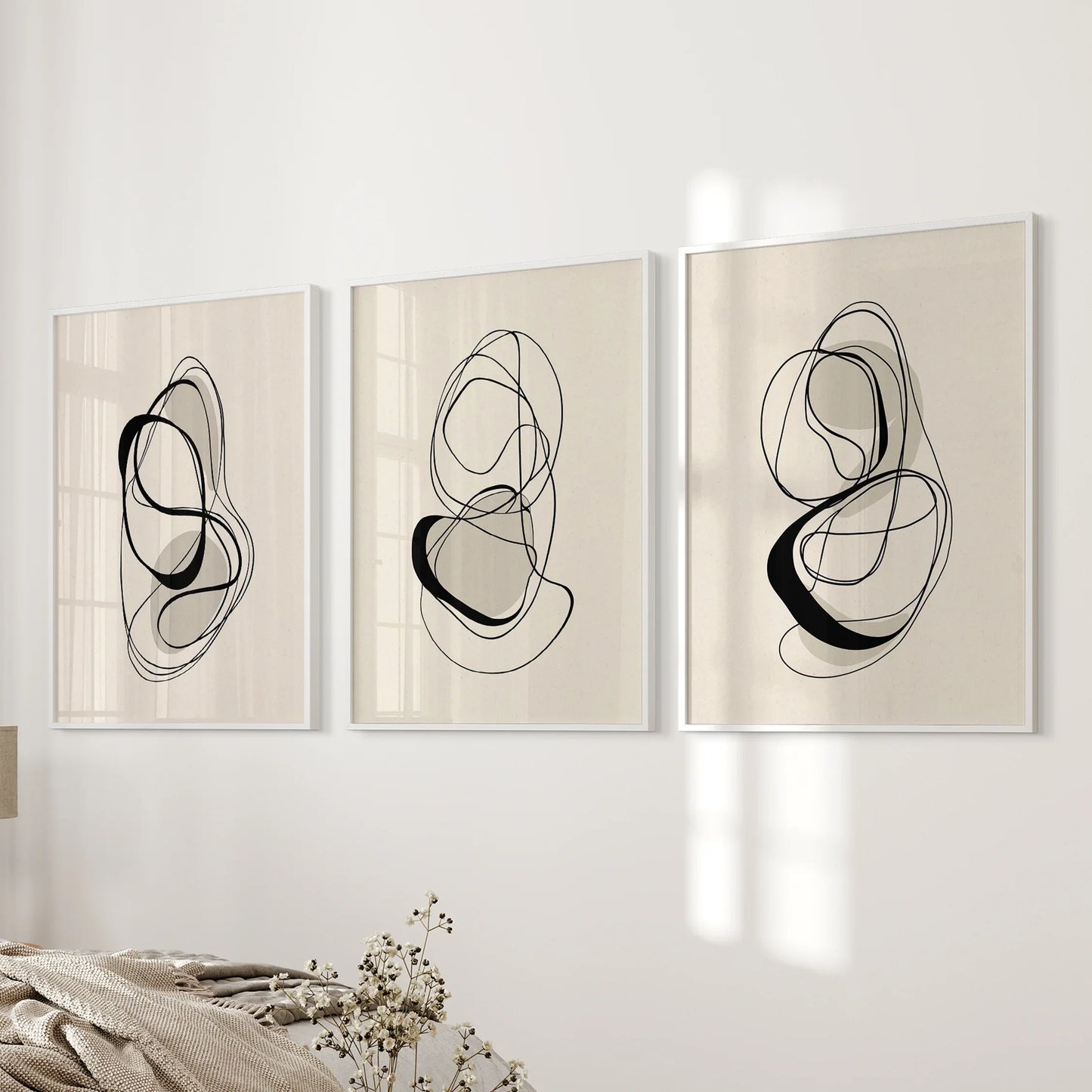 Looped Lines Trio – Minimal Abstract Line Art Set of 3