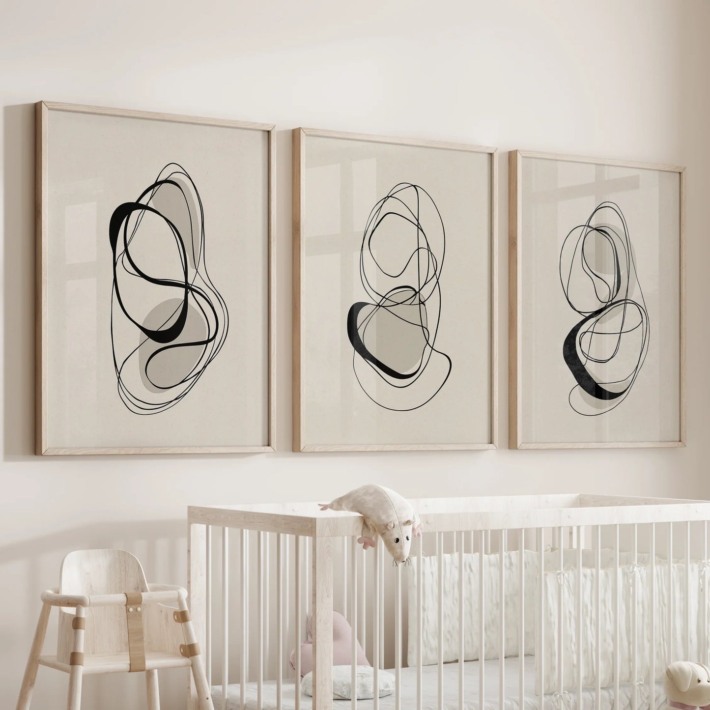 Looped Lines Trio – Minimal Abstract Line Art Set of 3