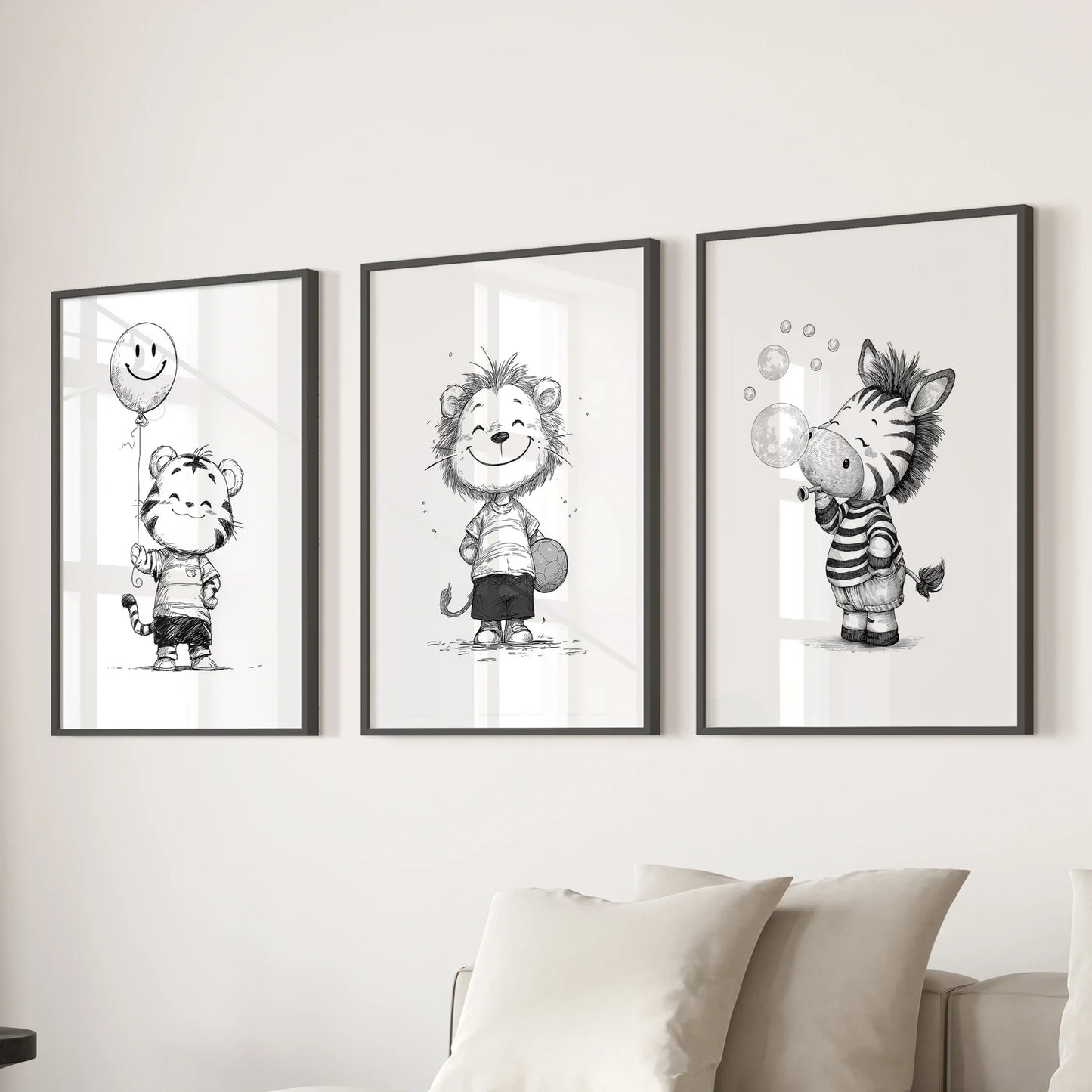 Safari Friends – Black & White Nursery Art Set (3 Prints)