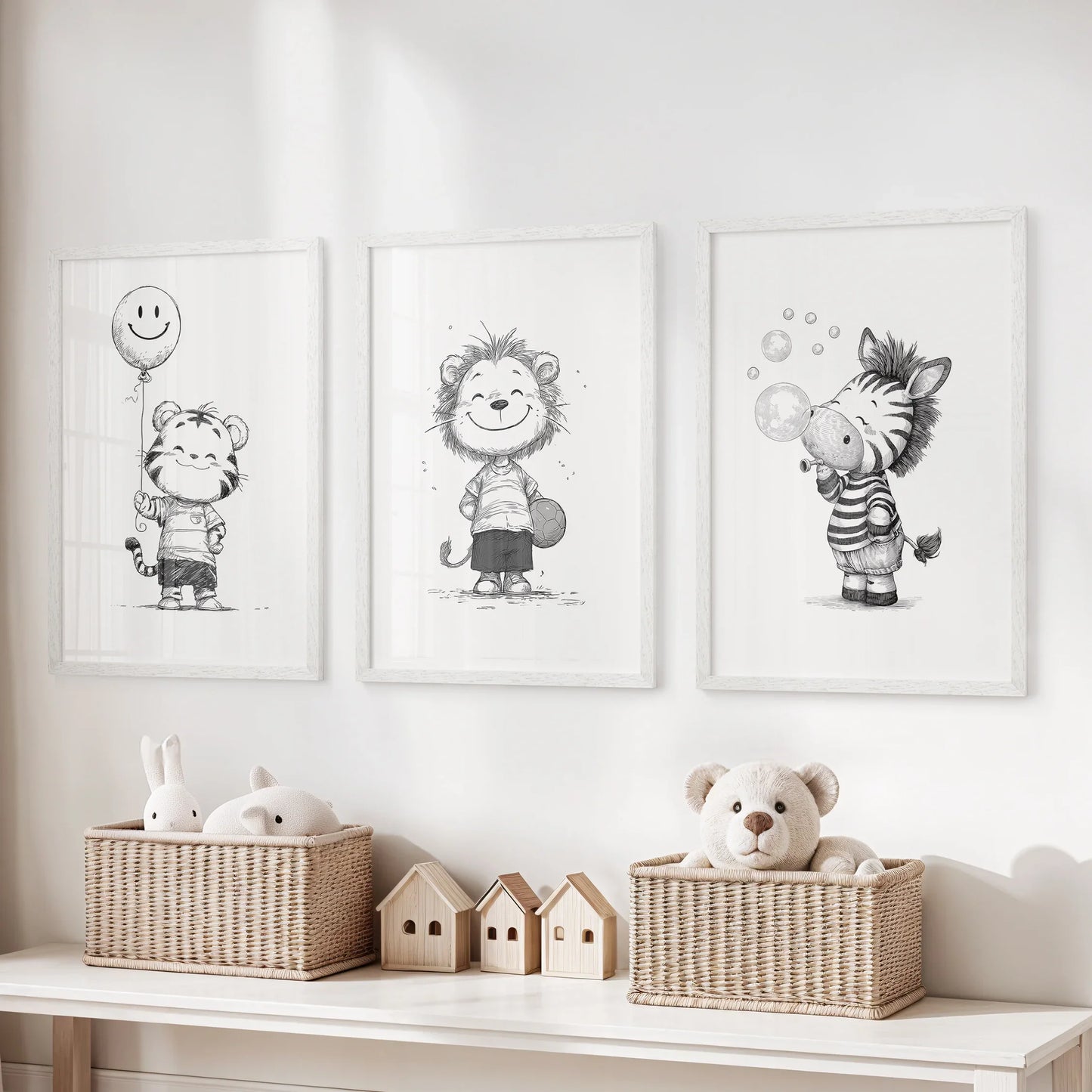 Safari Friends – Black & White Nursery Art Set (3 Prints)