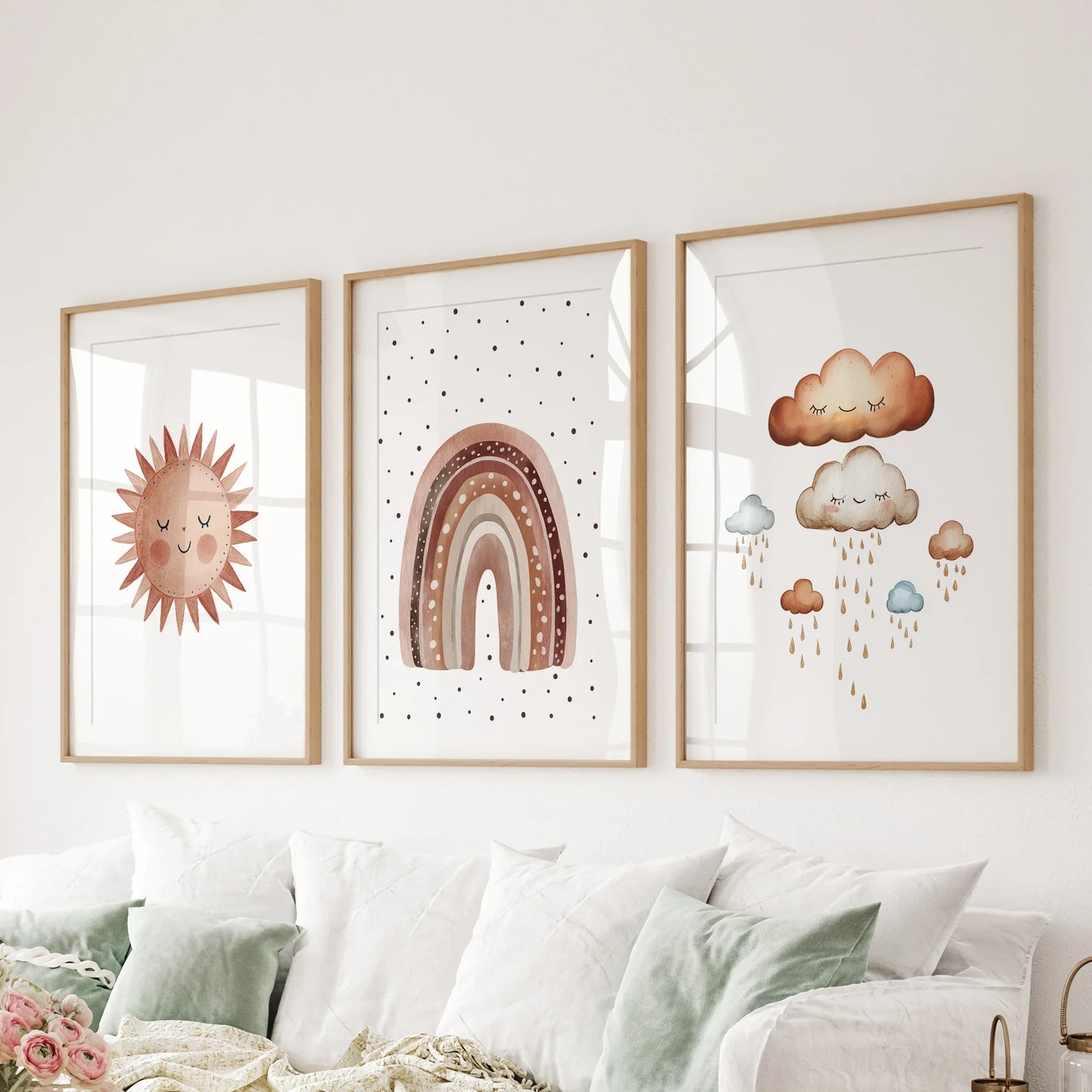 Minimalist Baby Room Wall Art Set of 3 – Earthy Rainbow Theme