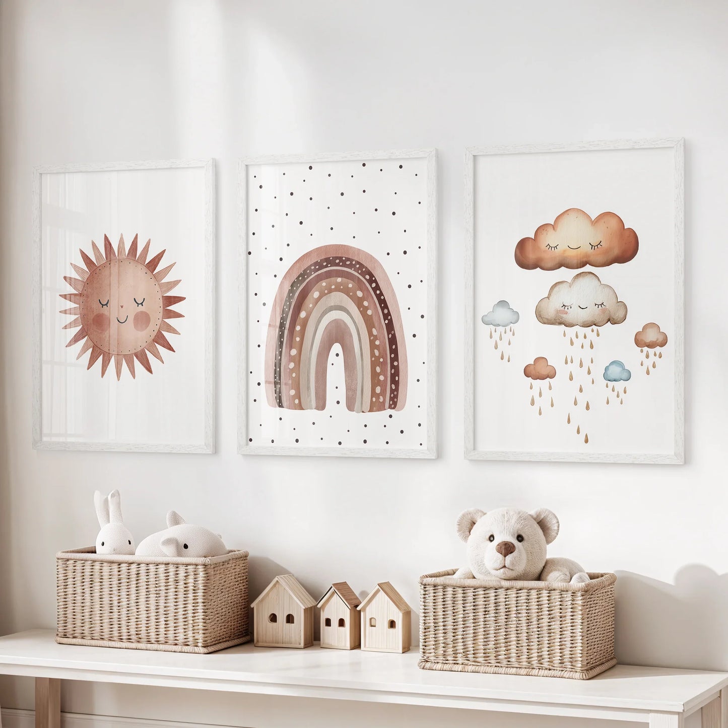 Minimalist Baby Room Wall Art Set of 3 – Earthy Rainbow Theme