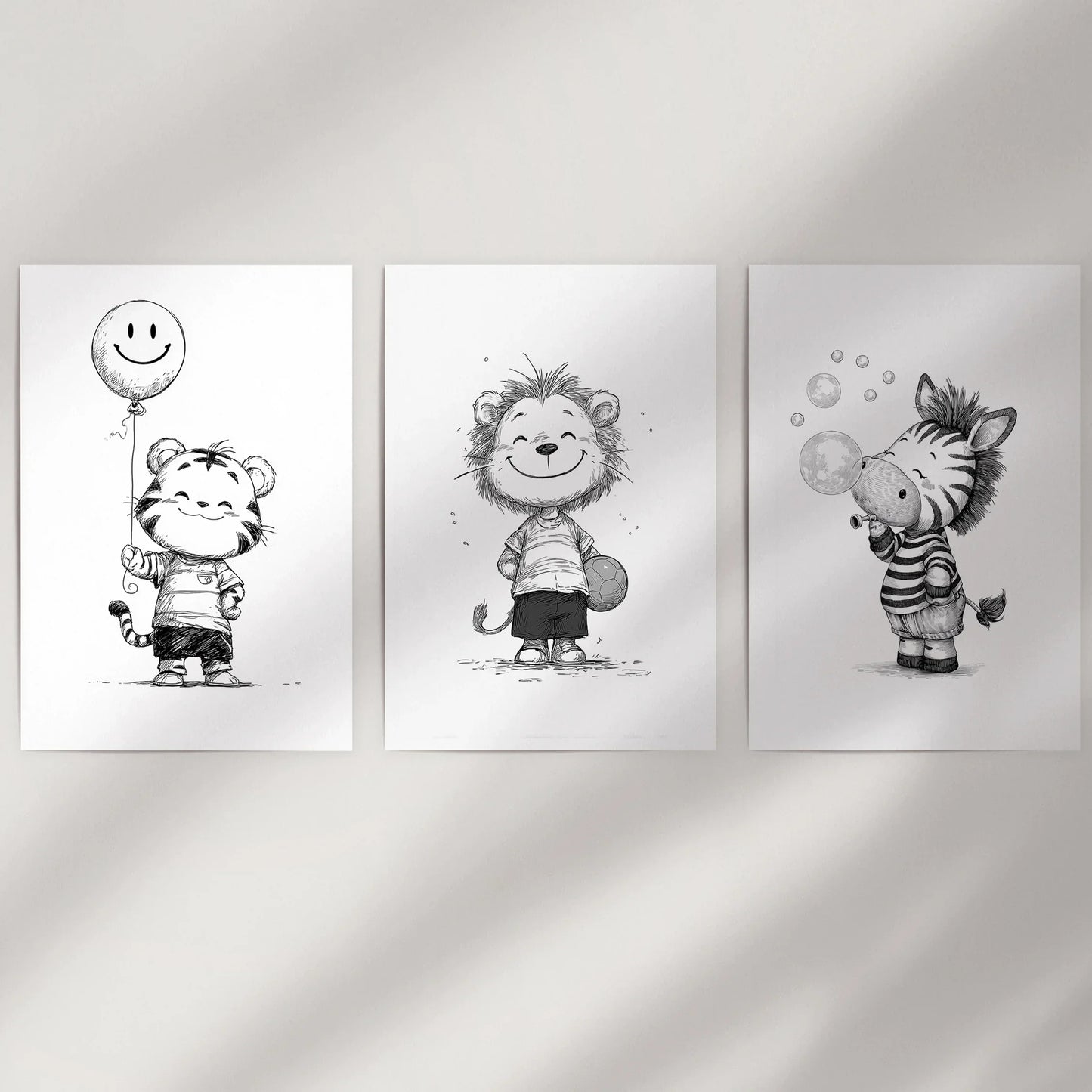 Safari Friends – Black & White Nursery Art Set (3 Prints)
