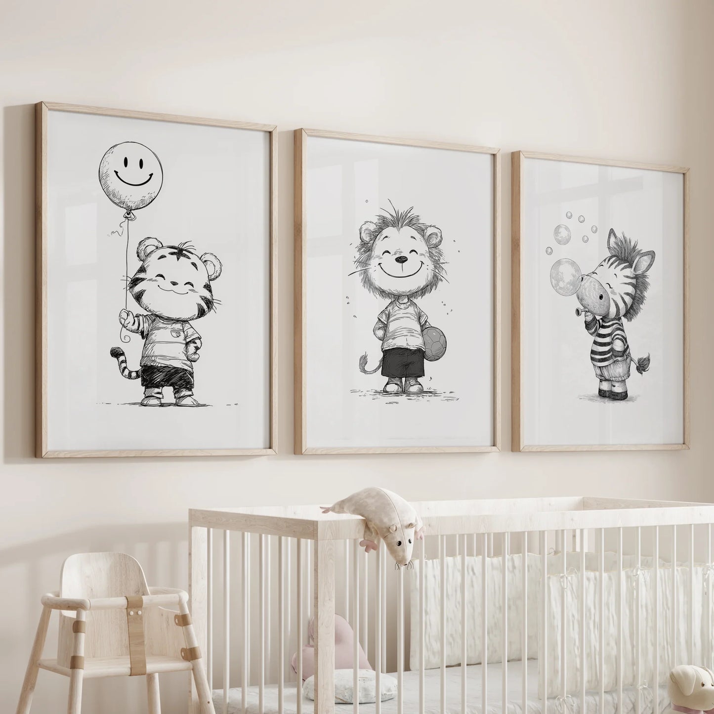 Safari Friends – Black & White Nursery Art Set (3 Prints)