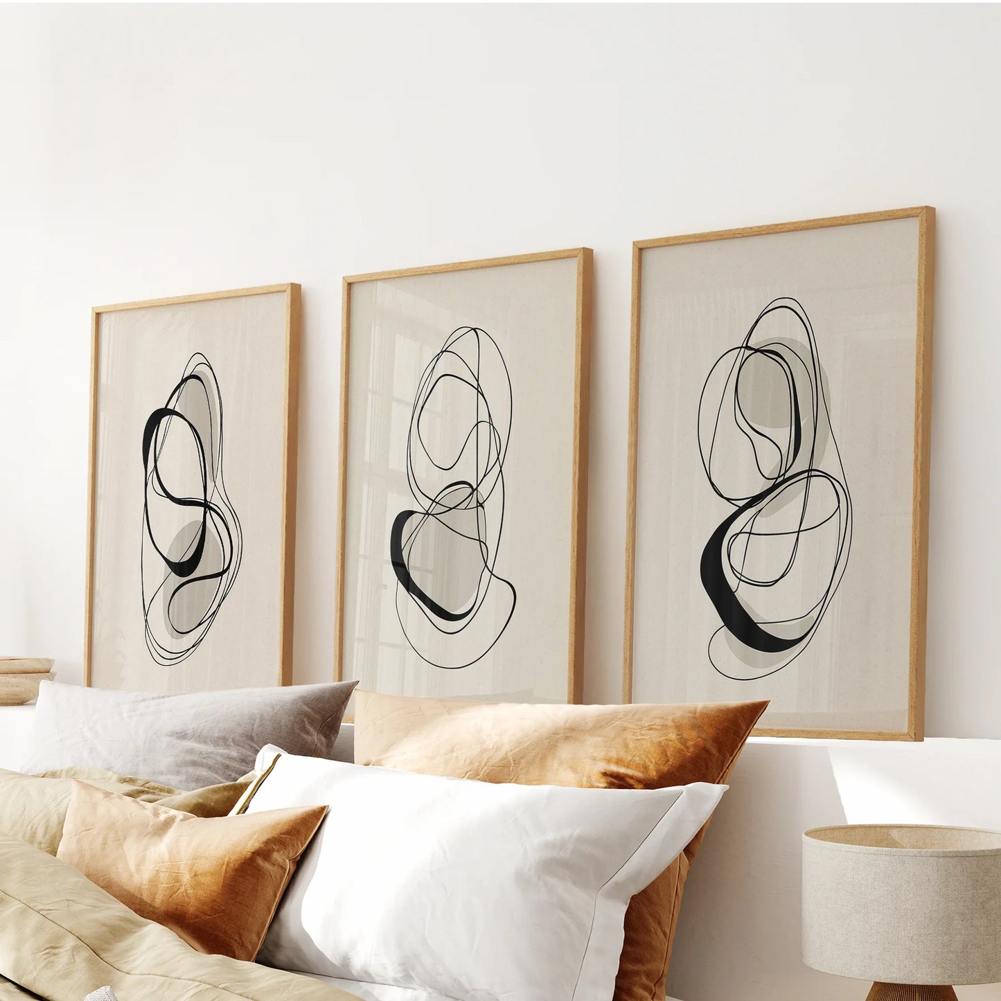 Looped Lines Trio – Minimal Abstract Line Art Set of 3