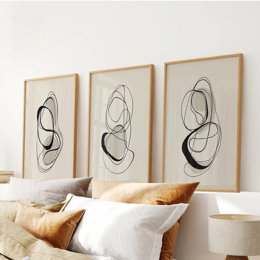 Looped Lines Trio – Minimal Abstract Line Art Set of 3