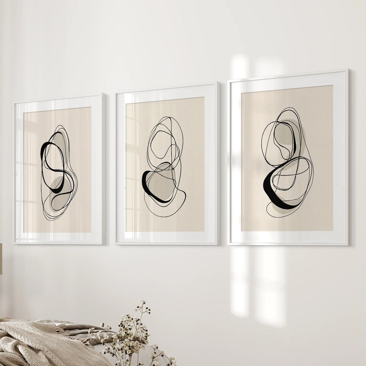 Looped Lines Trio – Minimal Abstract Line Art Set of 3