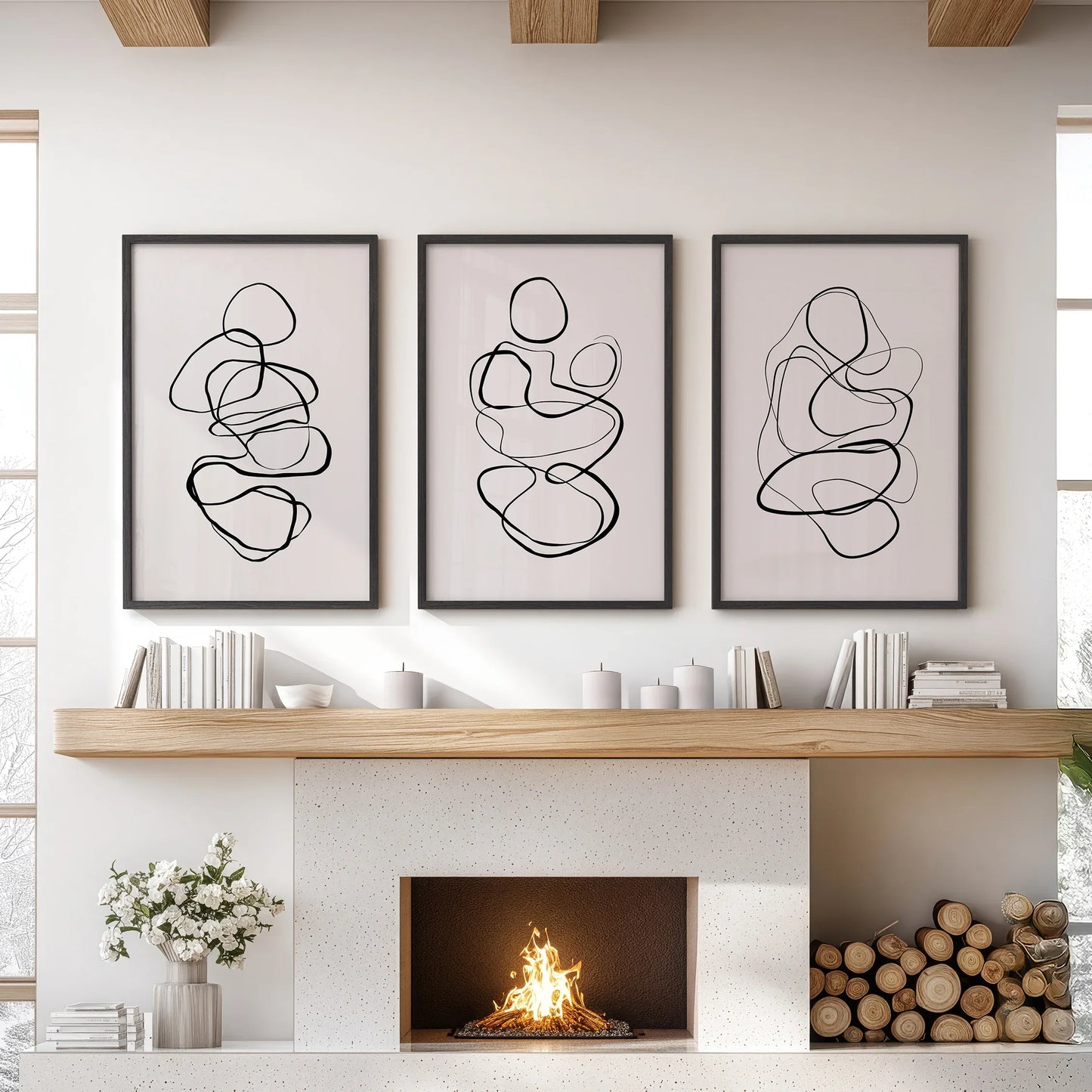 Abstract Line Art Wall Art Set of 3 – Minimalist Figure Drawings