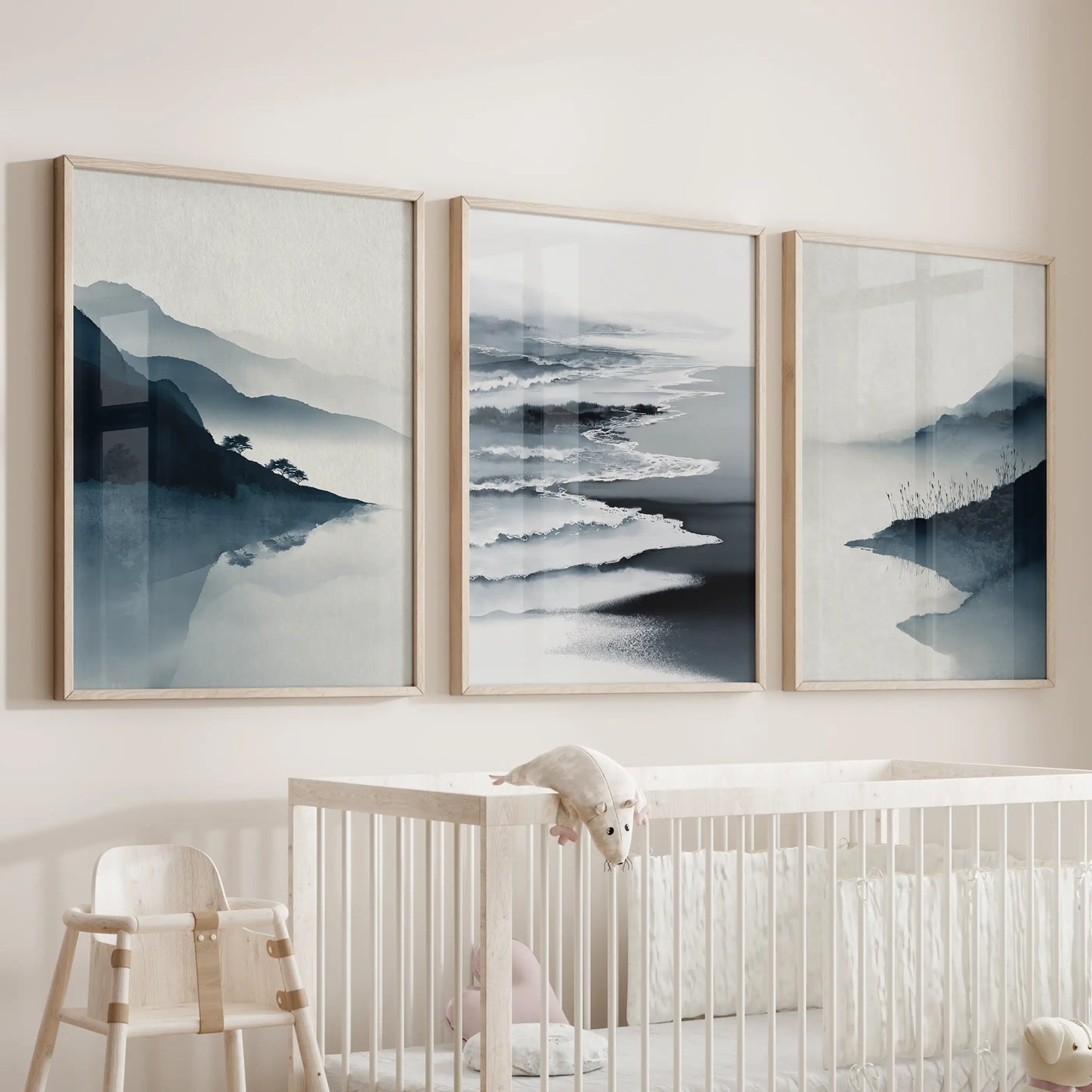 Minimalist Mountain Lake Set of 3 – Modern Landscape Wall Art