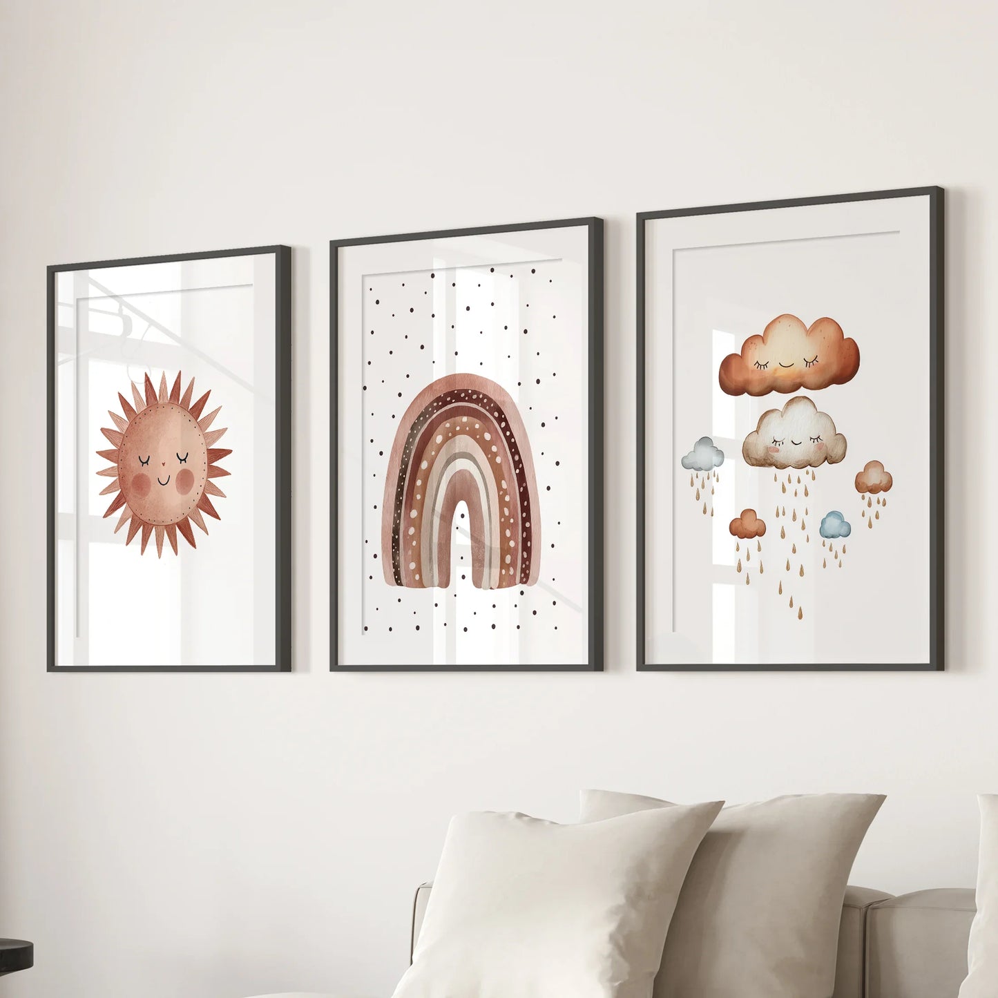 Minimalist Baby Room Wall Art Set of 3 – Earthy Rainbow Theme