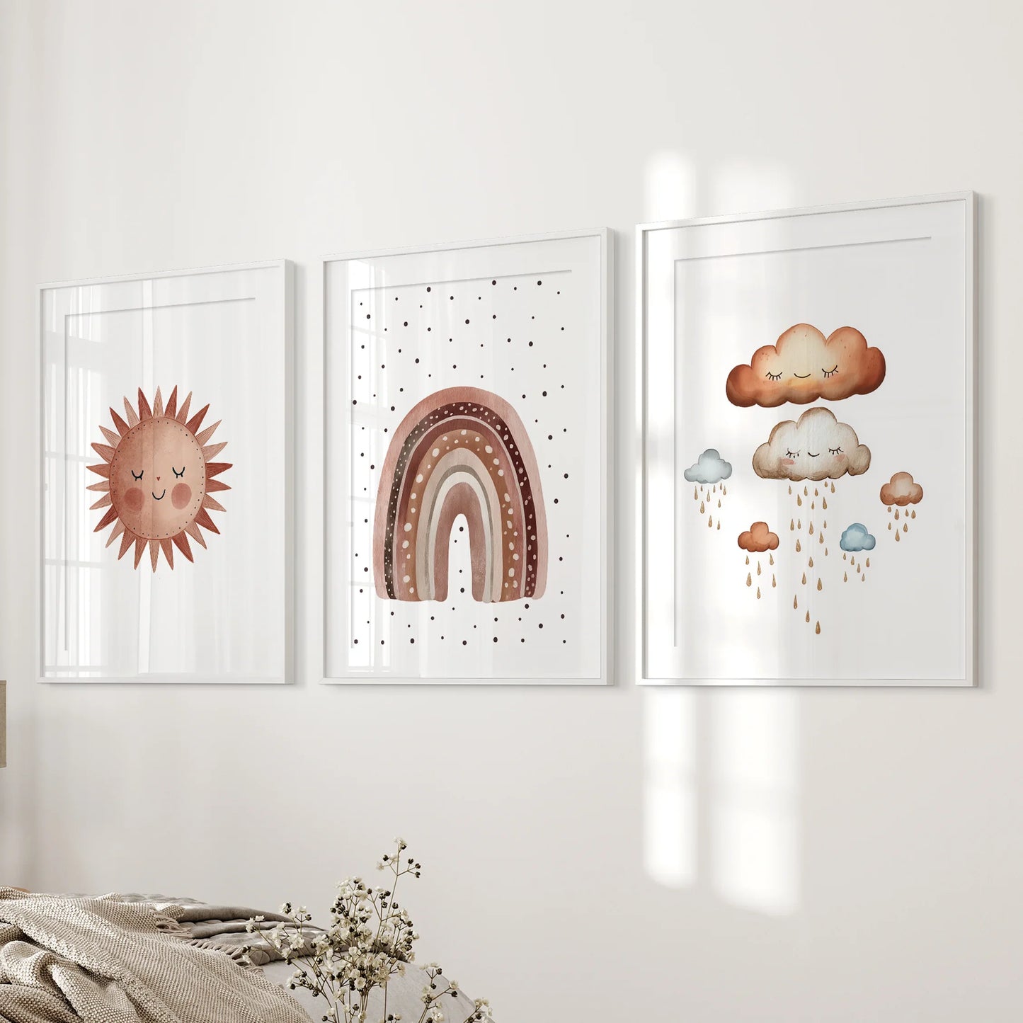 Minimalist Baby Room Wall Art Set of 3 – Earthy Rainbow Theme