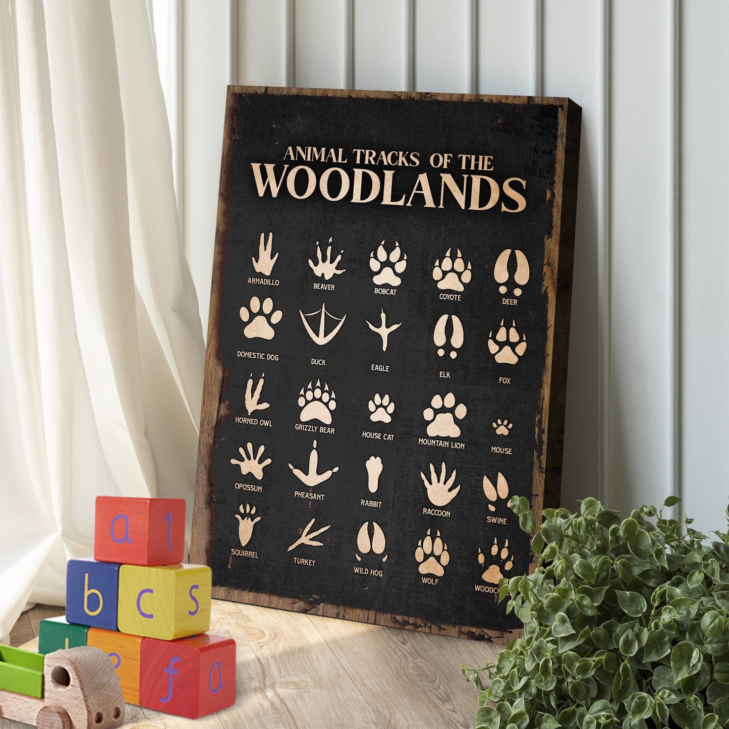 Animal Tracks of the Woodlands – Rustic Nature Guide Wall Art