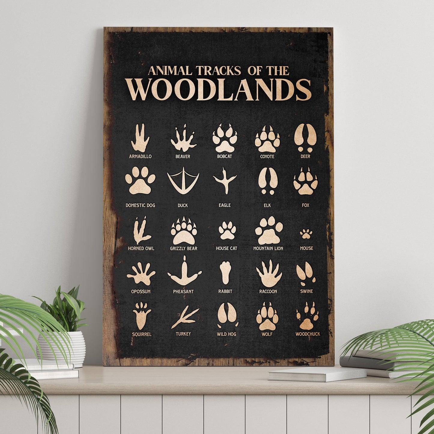 Animal Tracks of the Woodlands – Rustic Nature Guide Wall Art