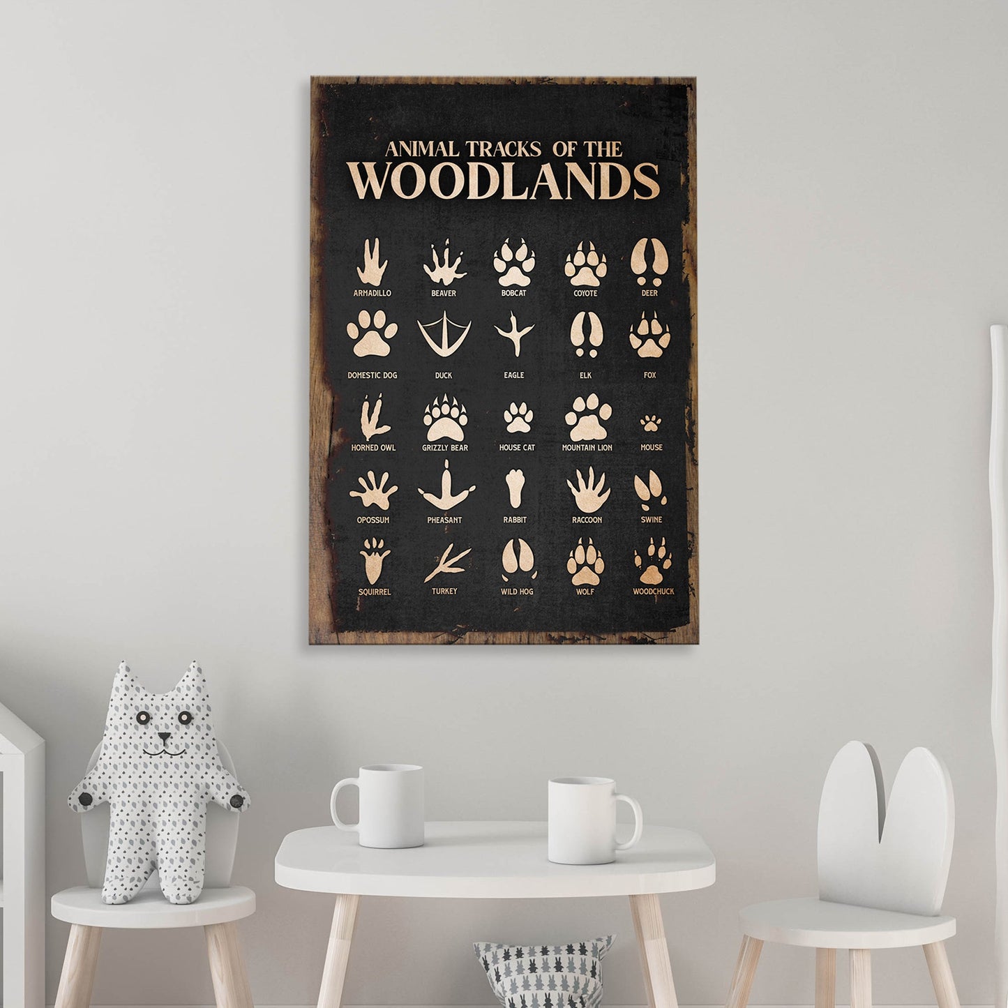Animal Tracks of the Woodlands – Rustic Nature Guide Wall Art