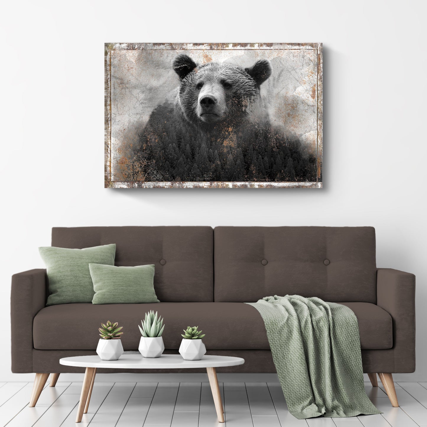 Forest Bear Silhouette – Rustic Woodland Double Exposure Wall Art