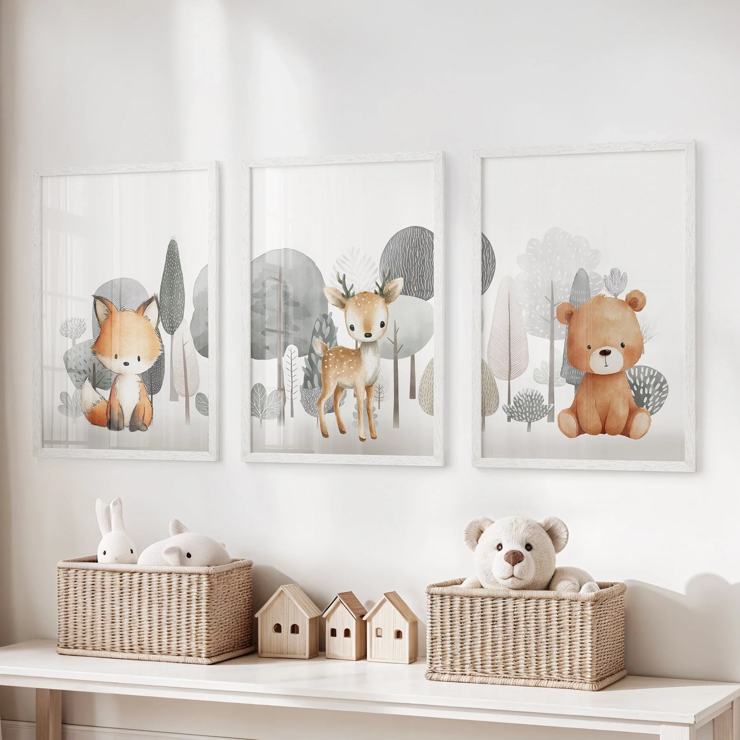 Forest Animal Nursery Decor – Cute Fox, Fawn & Bear Wall Art
