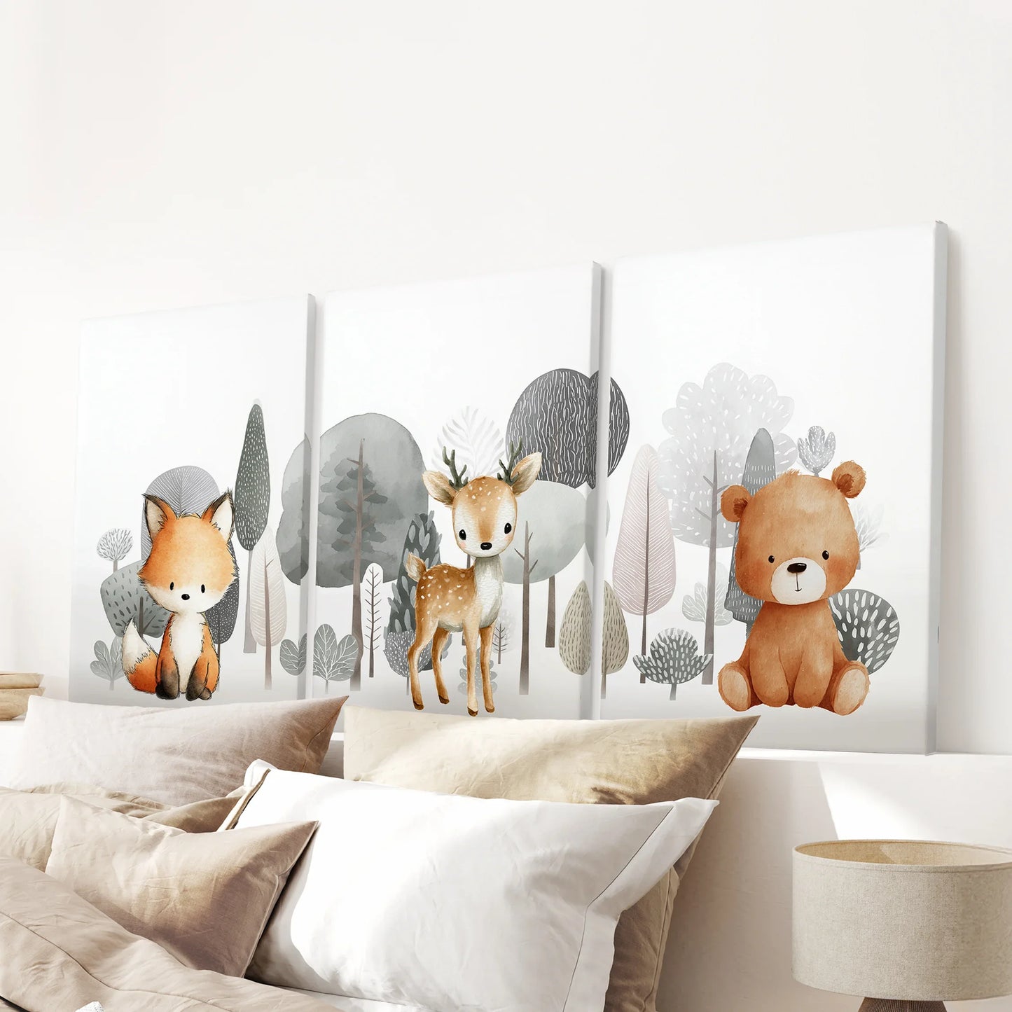 Forest Animal Nursery Decor – Cute Fox, Fawn & Bear Wall Art