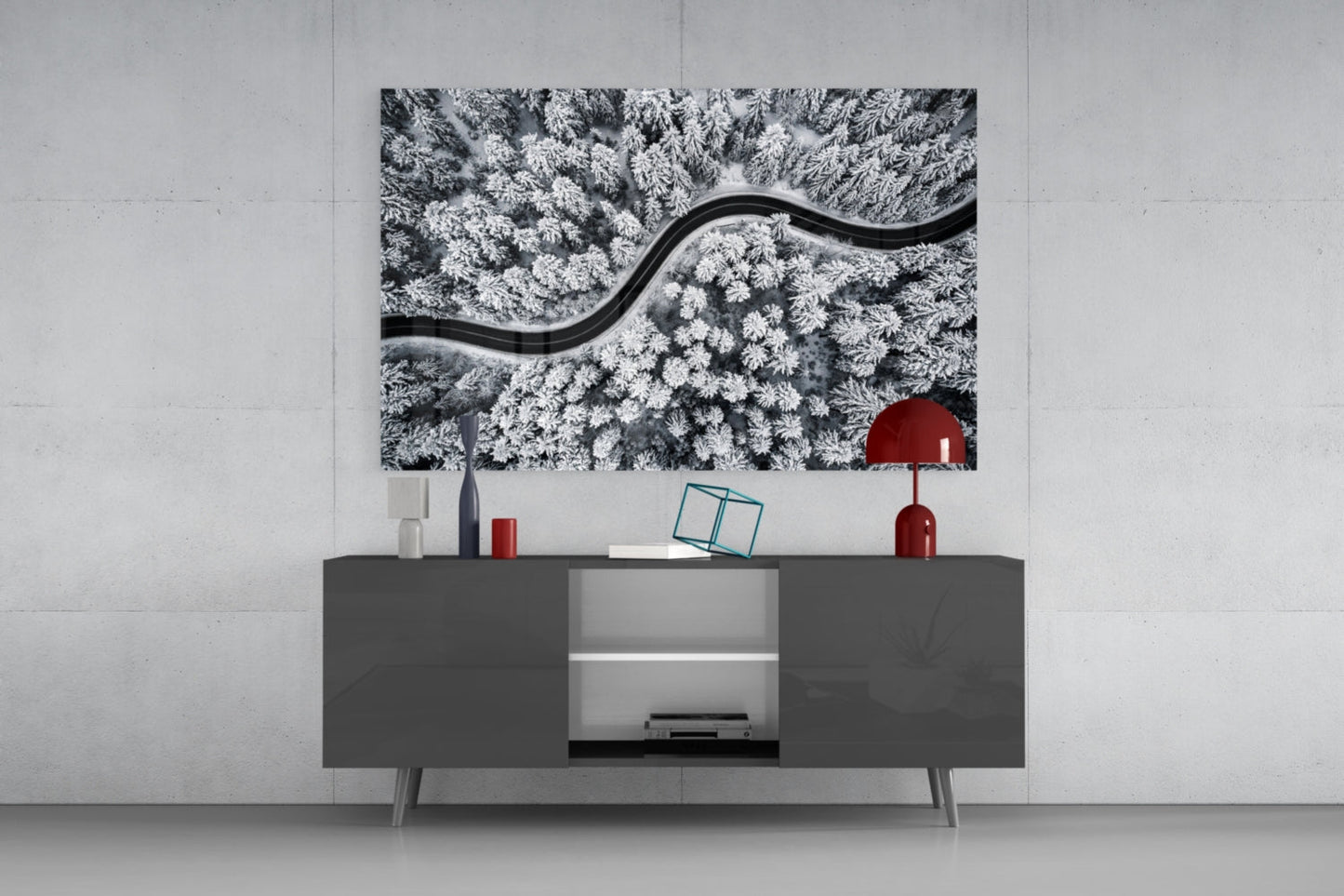 Winter Serpentine – Snowbound Forest Road Glass Wall Art