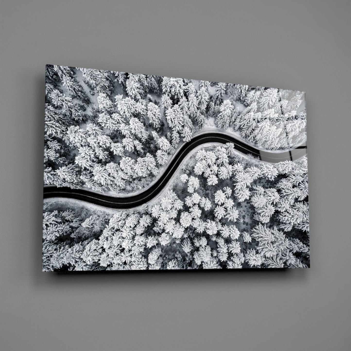 Winter Serpentine – Snowbound Forest Road Glass Wall Art