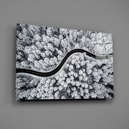 Winter Serpentine – Snowbound Forest Road Glass Wall Art