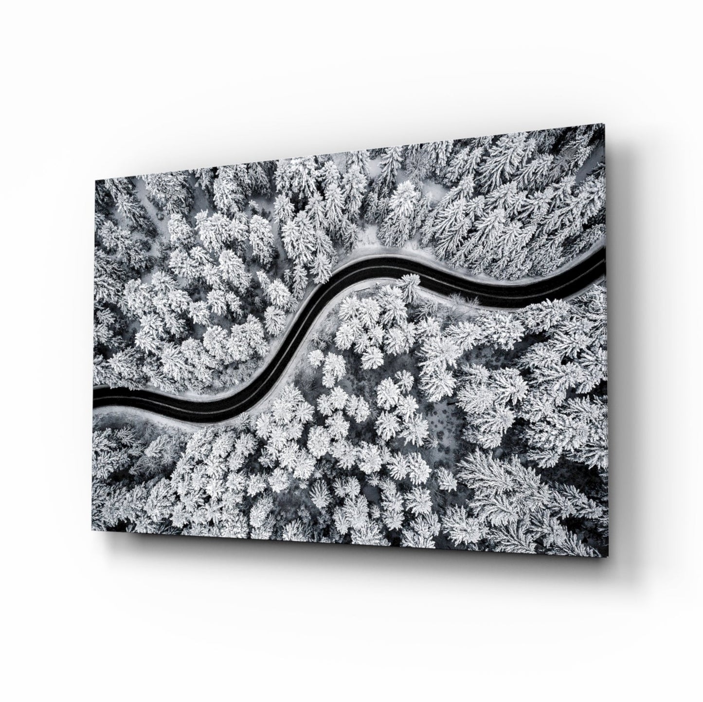 Winter Serpentine – Snowbound Forest Road Glass Wall Art