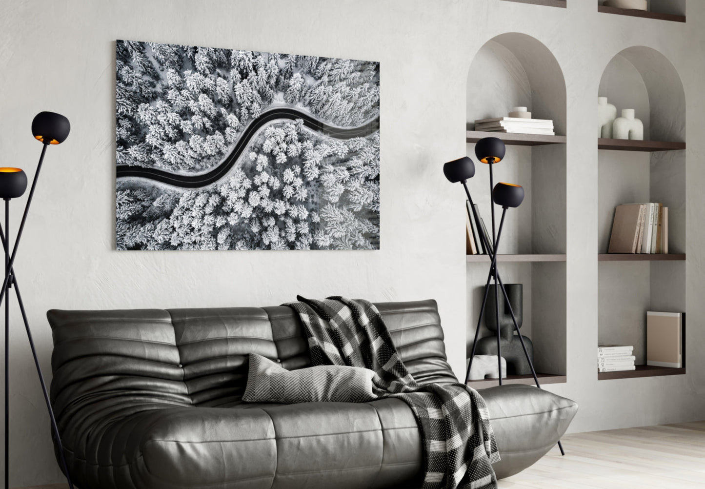 Winter Serpentine – Snowbound Forest Road Glass Wall Art