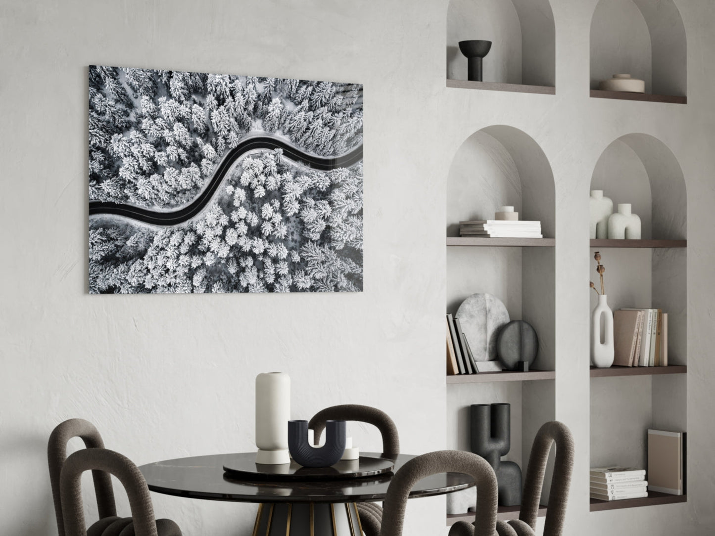Winter Serpentine – Snowbound Forest Road Glass Wall Art
