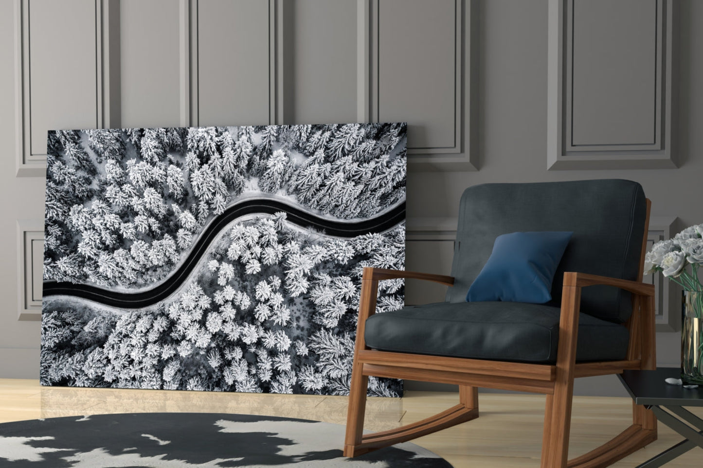 Winter Serpentine – Snowbound Forest Road Glass Wall Art