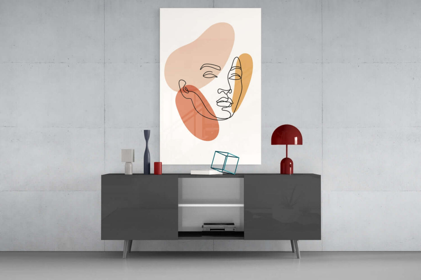 Sunlit Silhouette – Warm Minimal Line Art Glass Wall Art