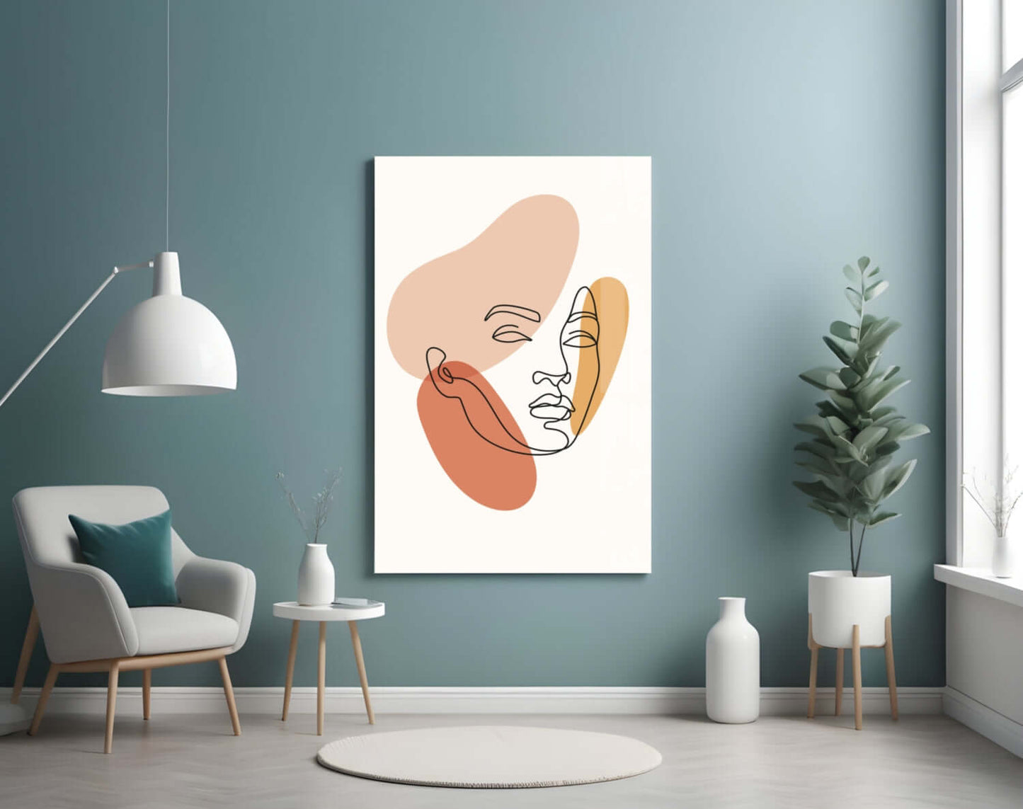 Sunlit Silhouette – Warm Minimal Line Art Glass Wall Art