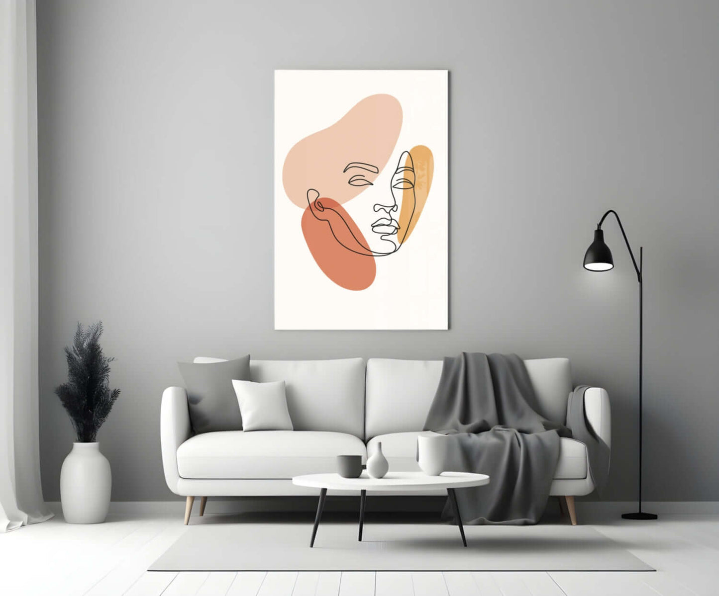 Sunlit Silhouette – Warm Minimal Line Art Glass Wall Art