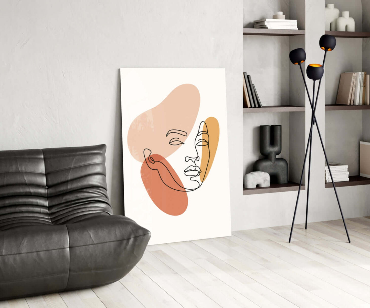 Sunlit Silhouette – Warm Minimal Line Art Glass Wall Art