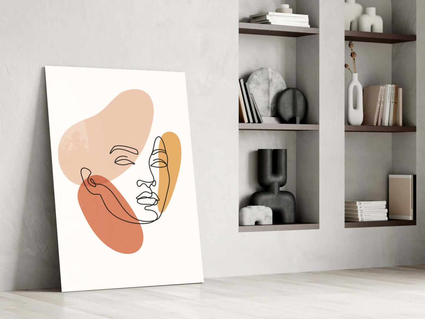 Sunlit Silhouette – Warm Minimal Line Art Glass Wall Art
